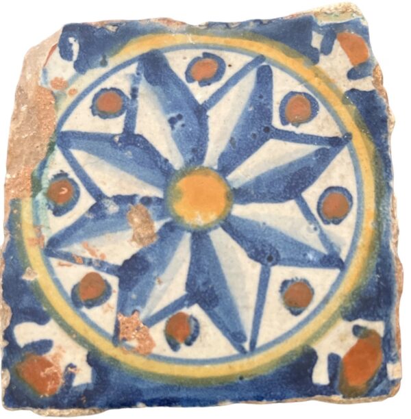 Azulejo, Olambrilla Plana - Spanish Moorish Mudejar Floor Tile, 16th century