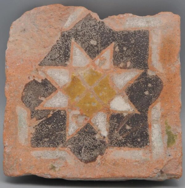 Azulejo - Spanish Moorish Mudejar Olambrilla Tile, Cuerda Seca - Toledo 16th century