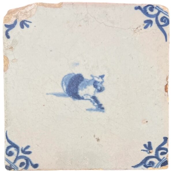 Delft blue Tile with a sea creature - 17th century
