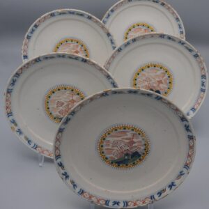 Set of five polychrome 18th century Delft plates