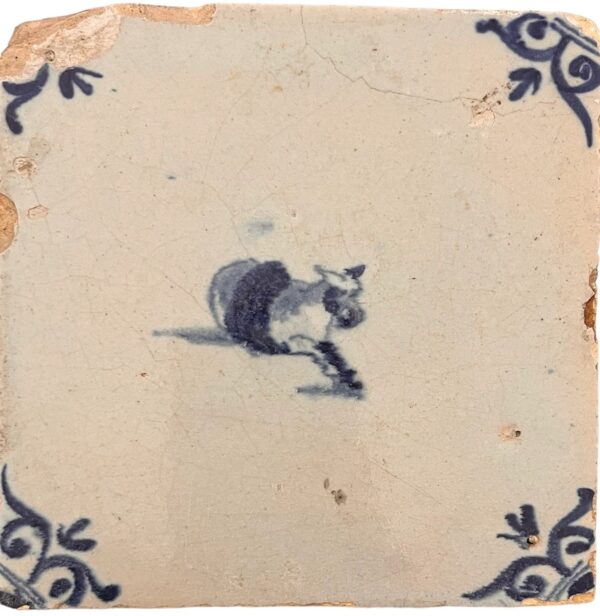 Delft blue Tile with a sea creature - 17th century