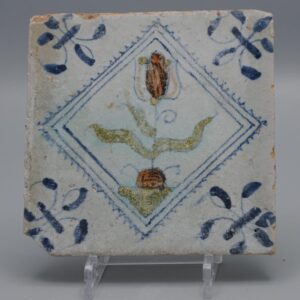 17th century Delft Tile with tulip