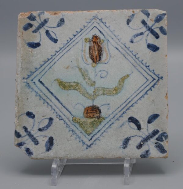 17th century Delft Tile with tulip