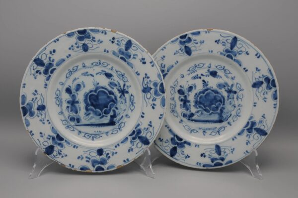 Dutch Delft - pair of blue and white Delftware plates late 18th century