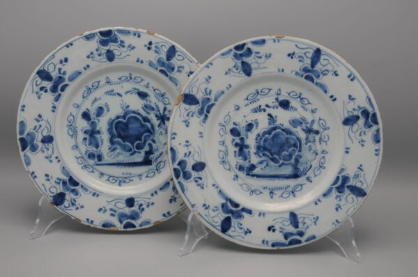 Dutch Delft - pair of blue and white Delftware plates late 18th century