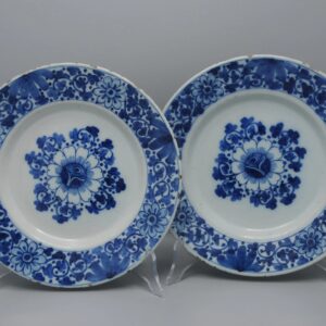 Dutch Delft - pair of Delft blue floral plates, 18th century