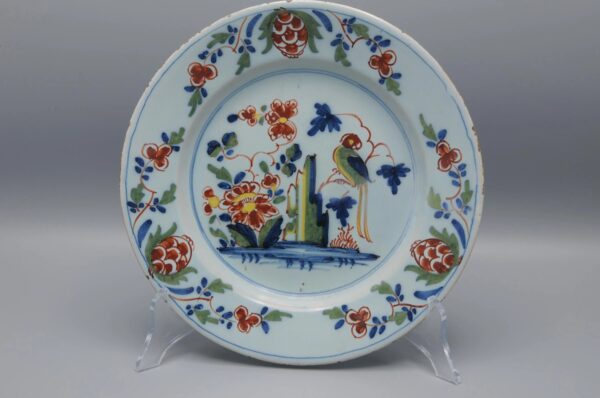 Lambeth London - English Delftware Parrot Plate, mid 18th century