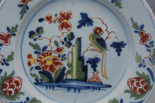 Lambeth London - English Delftware Parrot Plate, mid 18th century