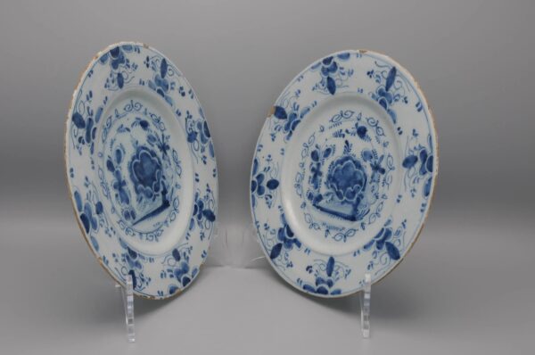 Dutch Delft - pair of blue and white Delftware plates late 18th century