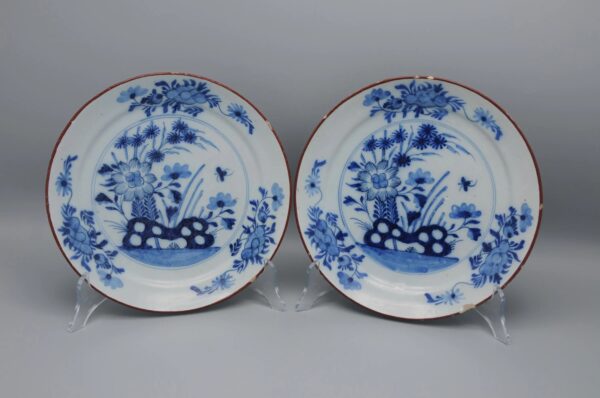 Dutch Delft - pair of blue and white Delftware plates late 18th century