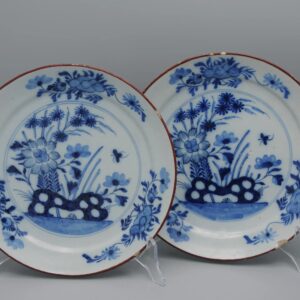 Delft - pair of blue and white Delftware plates late 18th century