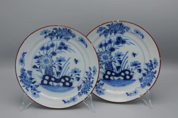 Dutch Delft - pair of blue and white Delftware plates late 18th century