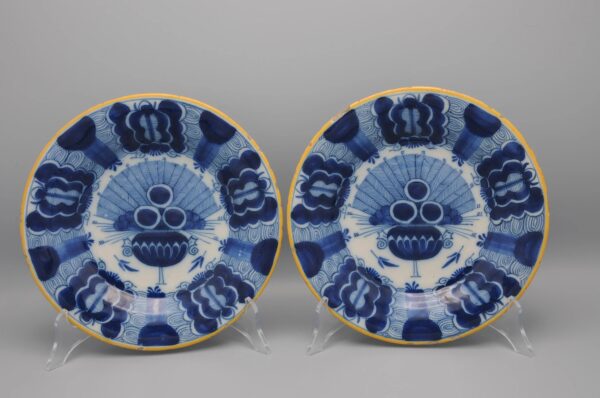 Delft pair of 'Peacock' plates by 'De Blompot' - second half 18th century