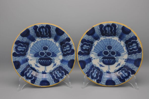 Delft pair of 'Peacock' plates by 'De Blompot' - second half 18th century