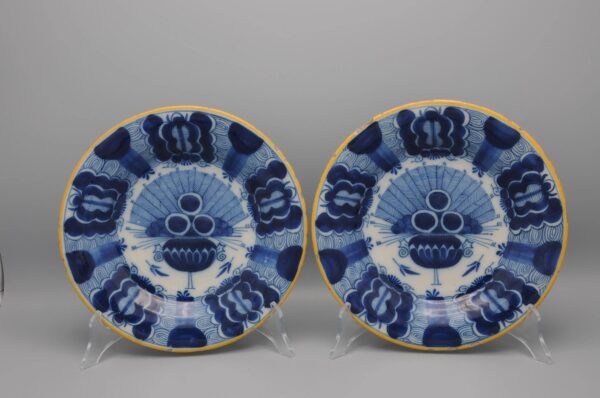 Delft pair of 'Peacock' plates by 'De Blompot' - second half 18th century