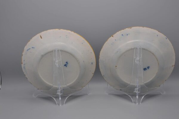 Delft pair of 'Peacock' plates by 'De Blompot' - second half 18th century