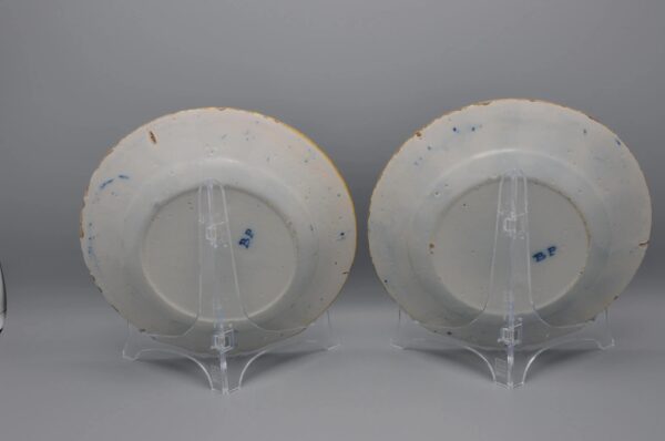 Delft pair of 'Peacock' plates by 'De Blompot' - second half 18th century